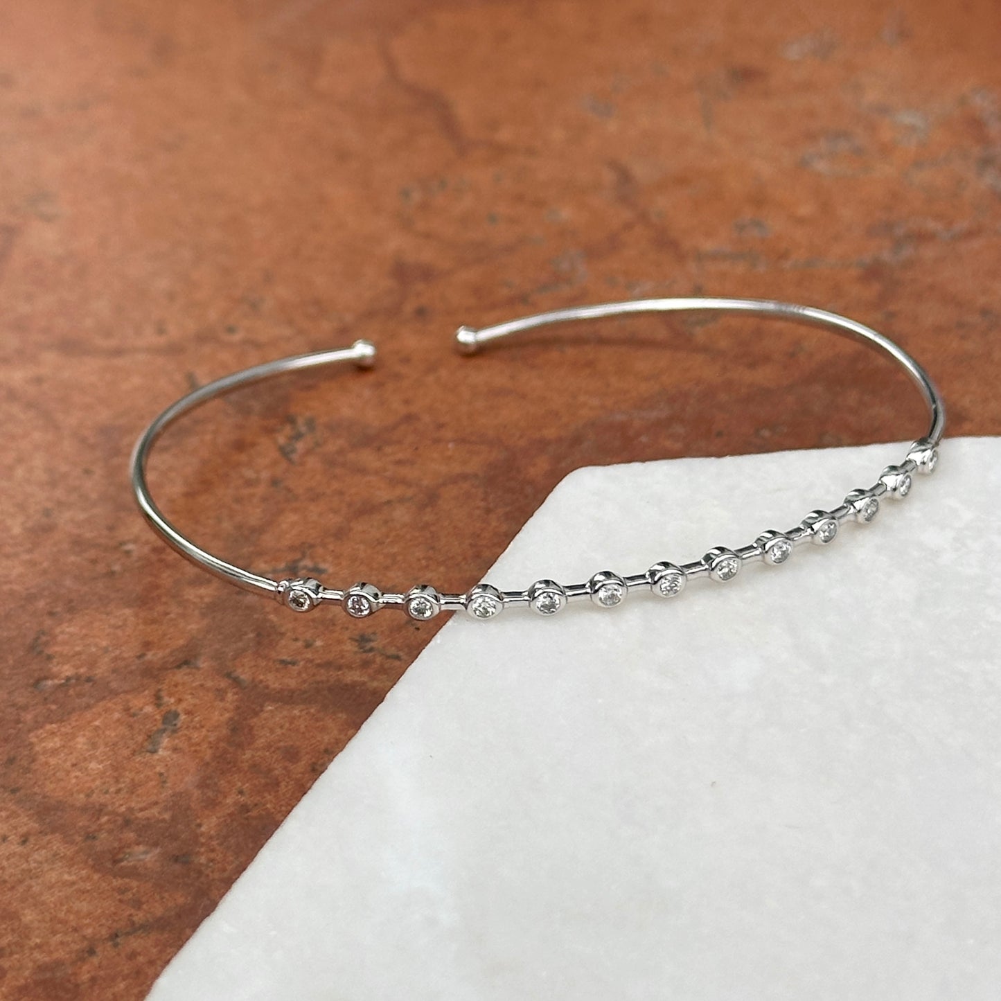 Estate 14KT White Gold Bezel Diamond Cuff Bracelet