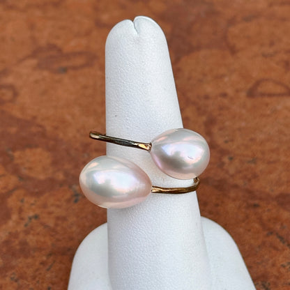 Yellow Gold-Filled Teardrop Tahitian Pearl Bypass Ring