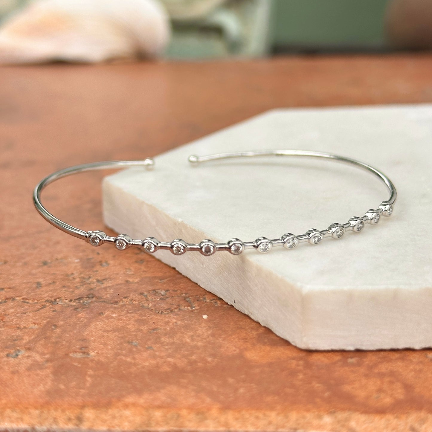 Estate 14KT White Gold Bezel Diamond Cuff Bracelet