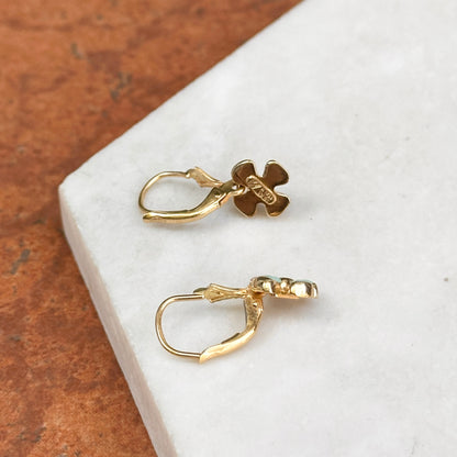 Estate 18KT Yellow Gold Enamel Blue Flower Lever Back Earrings