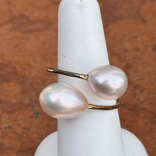 Yellow Gold-Filled Teardrop Tahitian Pearl Bypass Ring