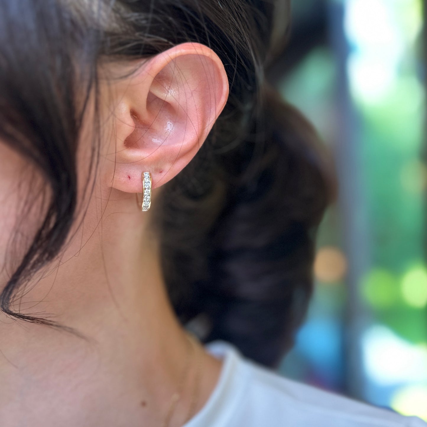 Estate 14KT Yellow Gold Lab-Grown Diamond Channel-Set Huggies Earring