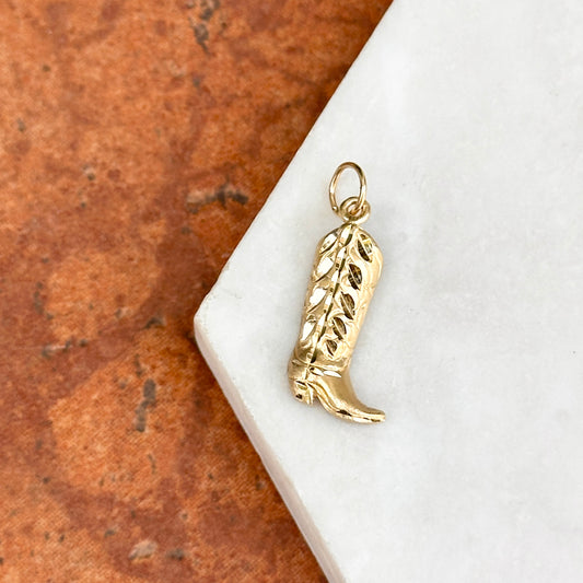 Estate 14KT Yellow Gold Diamond-Cut Western Boot Pendant