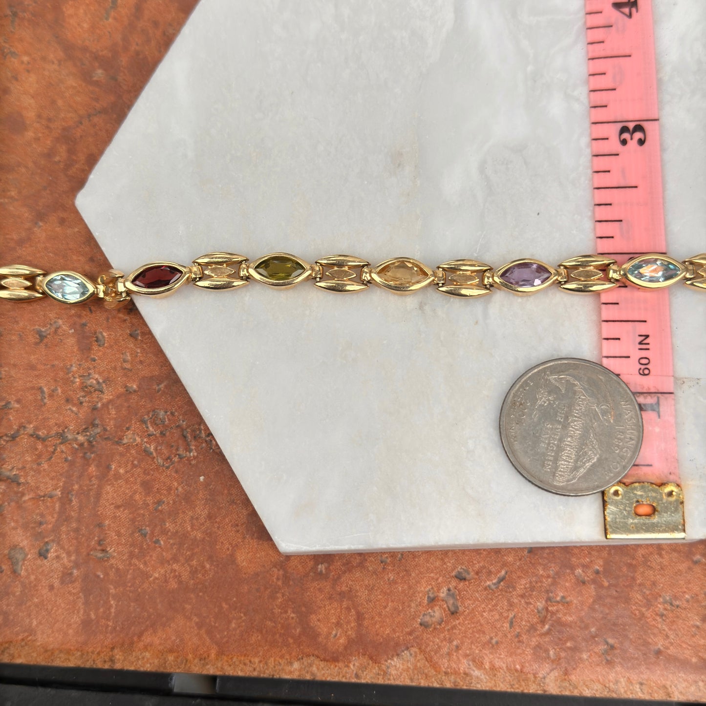 Estate 14KT Yellow Gold Marquise Gemstone Link Bracelet