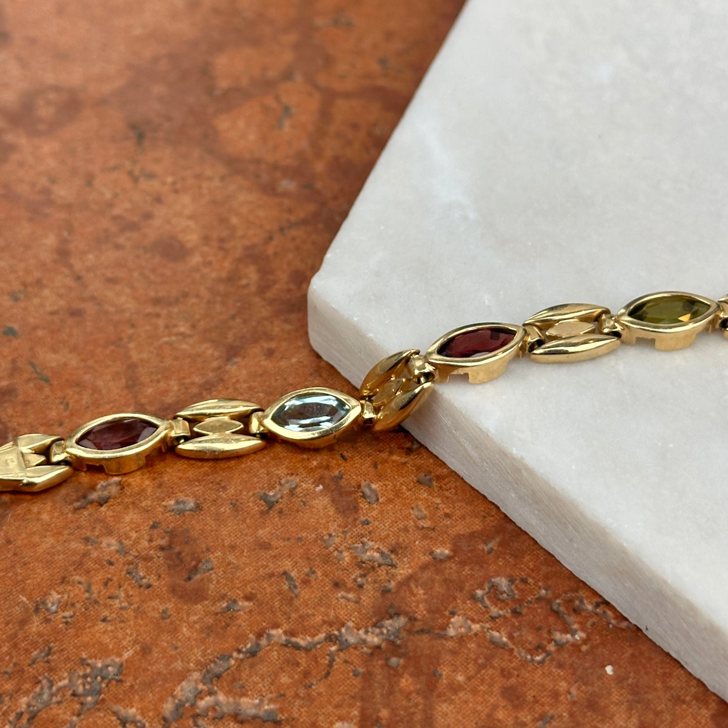 Estate 14KT Yellow Gold Marquise Gemstone Link Bracelet