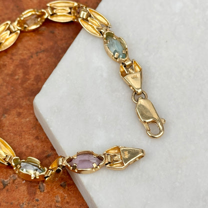 Estate 14KT Yellow Gold Marquise Gemstone Link Bracelet