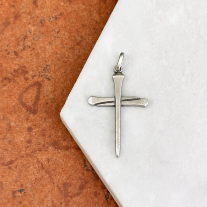 Sterling Silver Matte Chiodo Nail Cross Pendant