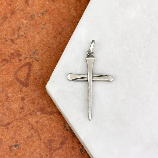 Sterling Silver Matte Chiodo Nail Cross Pendant