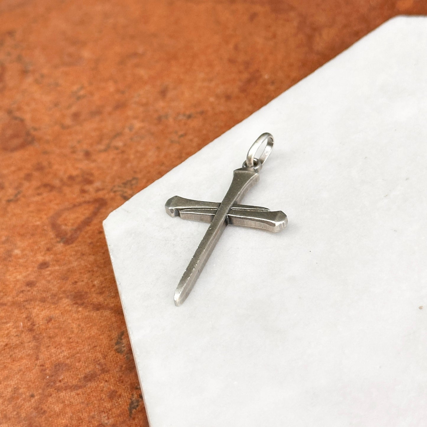 Sterling Silver Matte Chiodo Nail Cross Pendant