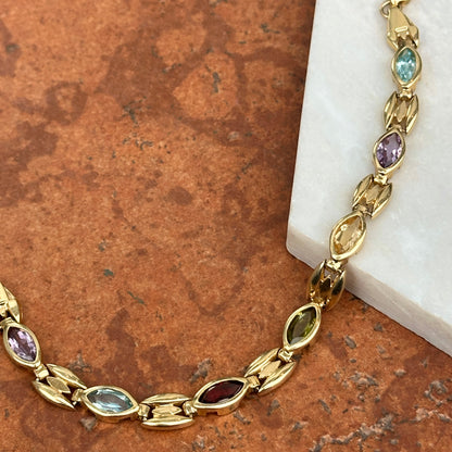 Estate 14KT Yellow Gold Marquise Gemstone Link Bracelet
