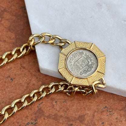 Estate Yellow Gold-Plated Silver Replica French Coin + Stones Necklace - LSJ