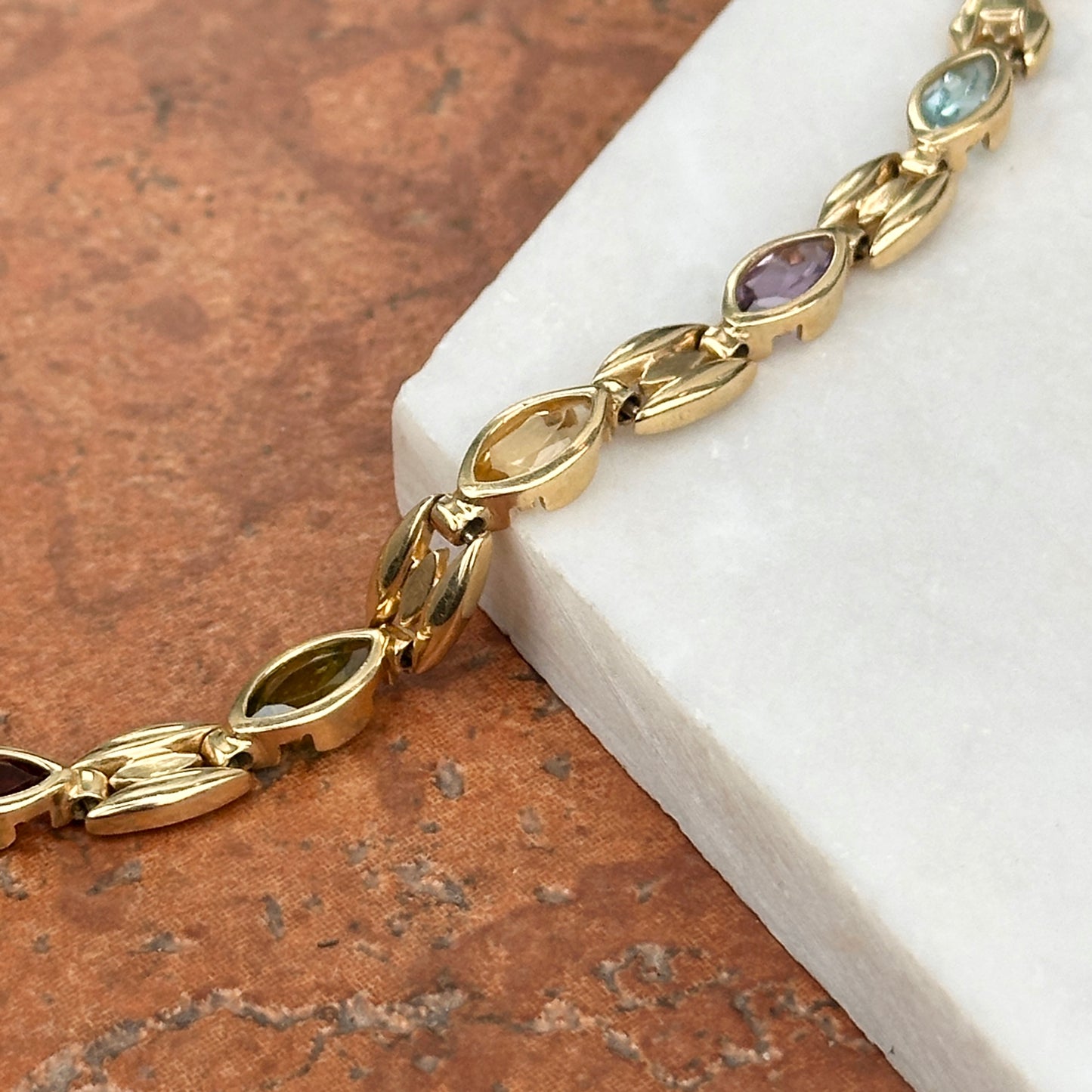 Estate 14KT Yellow Gold Marquise Gemstone Link Bracelet