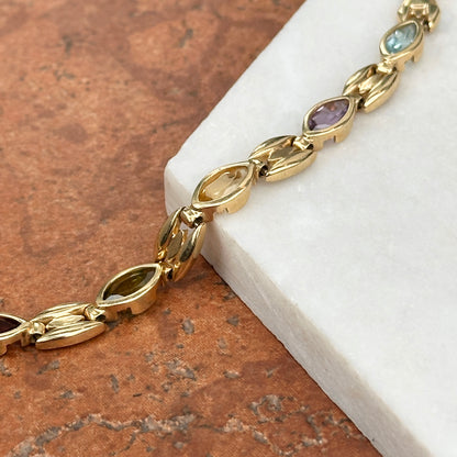 Estate 14KT Yellow Gold Marquise Gemstone Link Bracelet