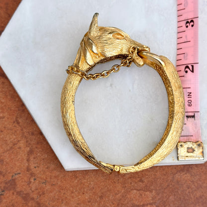 Estate Yellow Gold Tone Horse Head + Reins Bangle Bracelet - LSJ