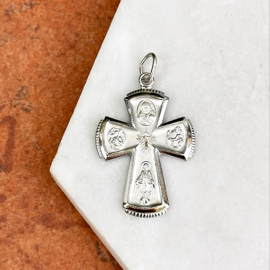 Sterling Silver Satin-Finished Four Way Cross Pendant - LSJ