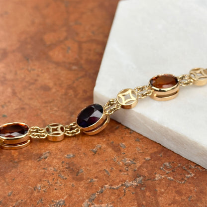 Estate 14KT Yellow Gold Bezel Amethyst + Citrine Chain Bracelet
