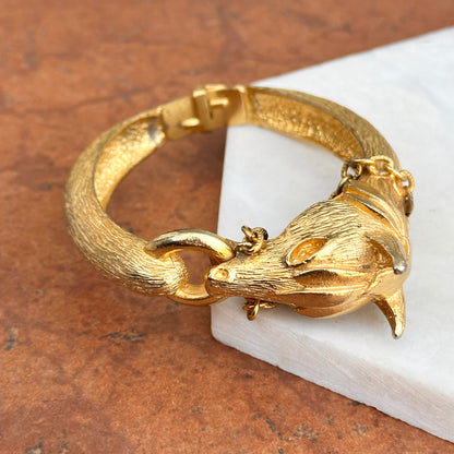 Estate Yellow Gold Tone Horse Head + Reins Bangle Bracelet - LSJ
