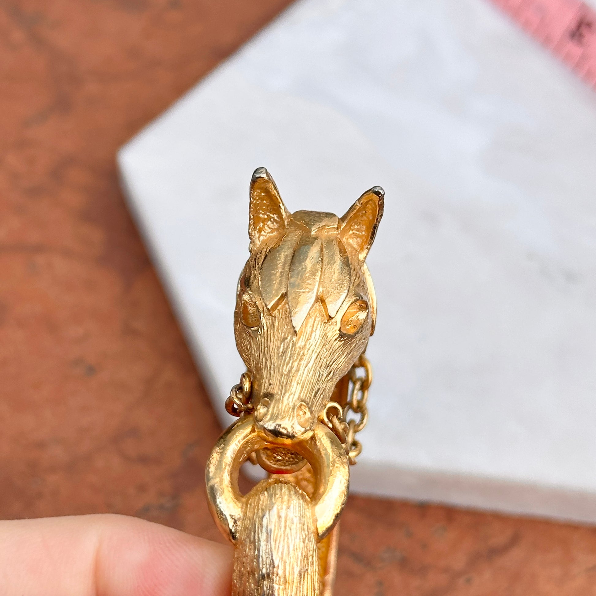 Estate Yellow Gold Tone Horse Head + Reins Bangle Bracelet - LSJ