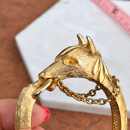 Estate Yellow Gold Tone Horse Head + Reins Bangle Bracelet - LSJ