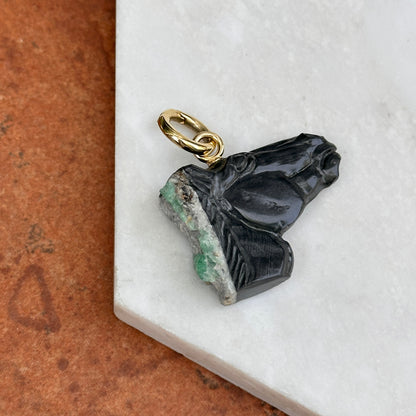 14KT Yellow Gold Carved Emerald Horse Head Pendant