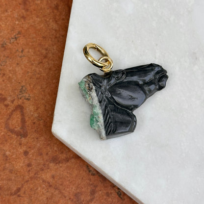 14KT Yellow Gold Carved Emerald Horse Head Pendant