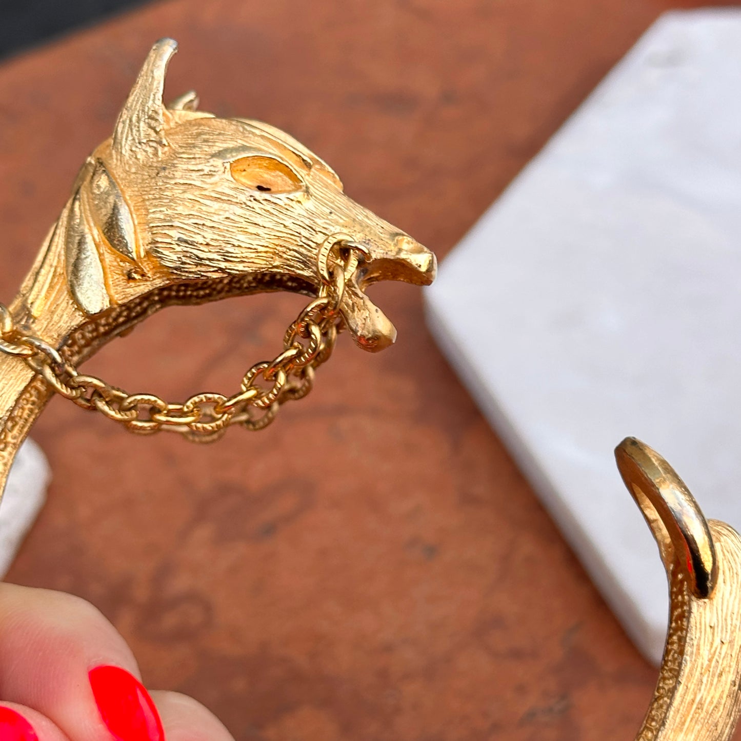 Estate Yellow Gold Tone Horse Head + Reins Bangle Bracelet - LSJ