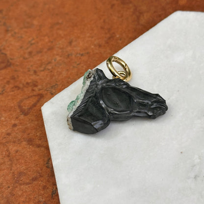 14KT Yellow Gold Carved Emerald Horse Head Pendant