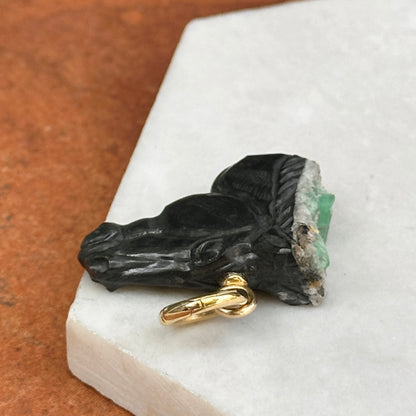 14KT Yellow Gold Carved Emerald Horse Head Pendant