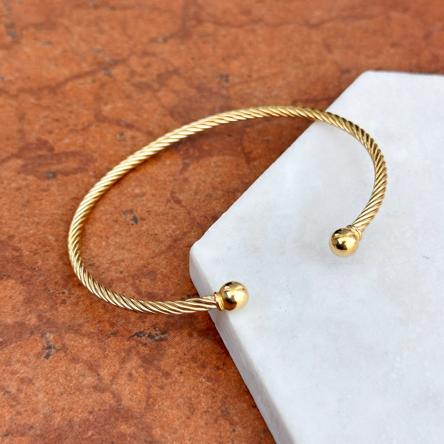 14K Yellow Gold Filled 3 mm Rope Ball End Cap Cuff Bracelet - LSJ