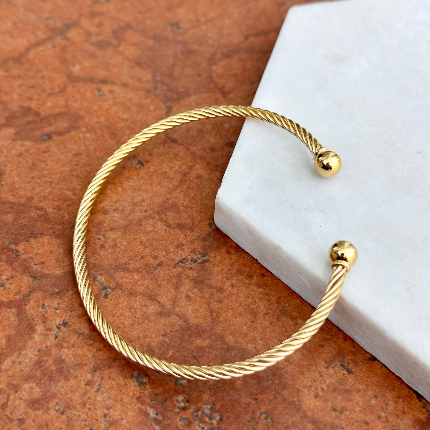 14K Yellow Gold Filled 3 mm Rope Ball End Cap Cuff Bracelet - LSJ