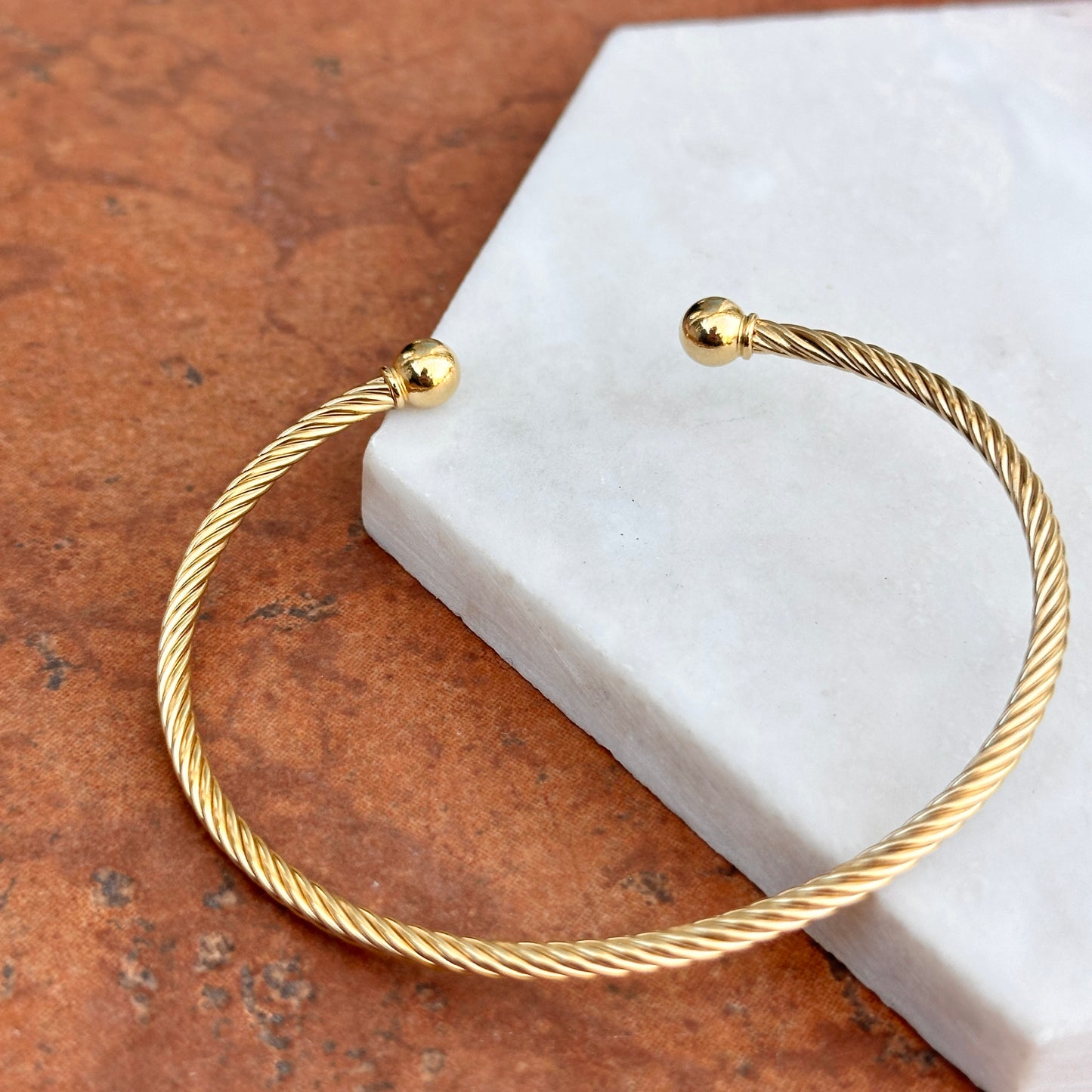 14K Yellow Gold Filled 3 mm Rope Ball End Cap Cuff Bracelet - LSJ