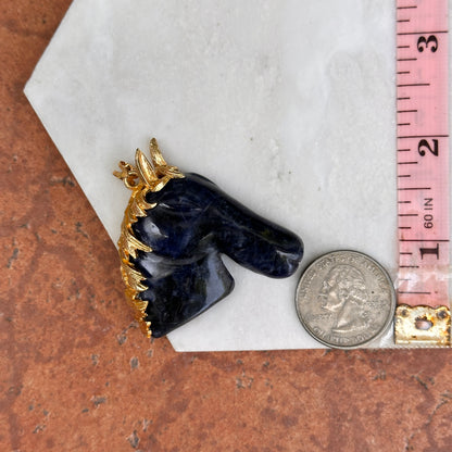 Estate Gold-Tone Carved Sodalite Horse Head Pendant