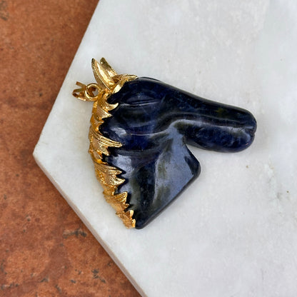Estate Gold-Tone Carved Sodalite Horse Head Pendant
