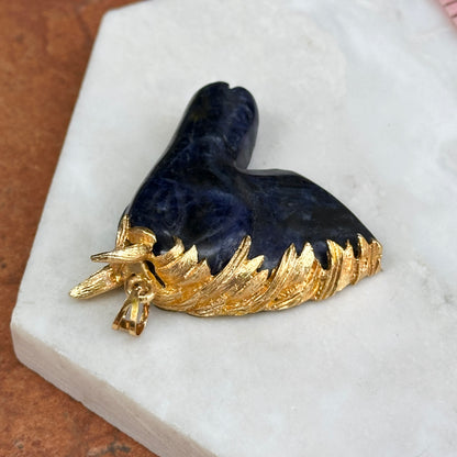 Estate Gold-Tone Carved Sodalite Horse Head Pendant
