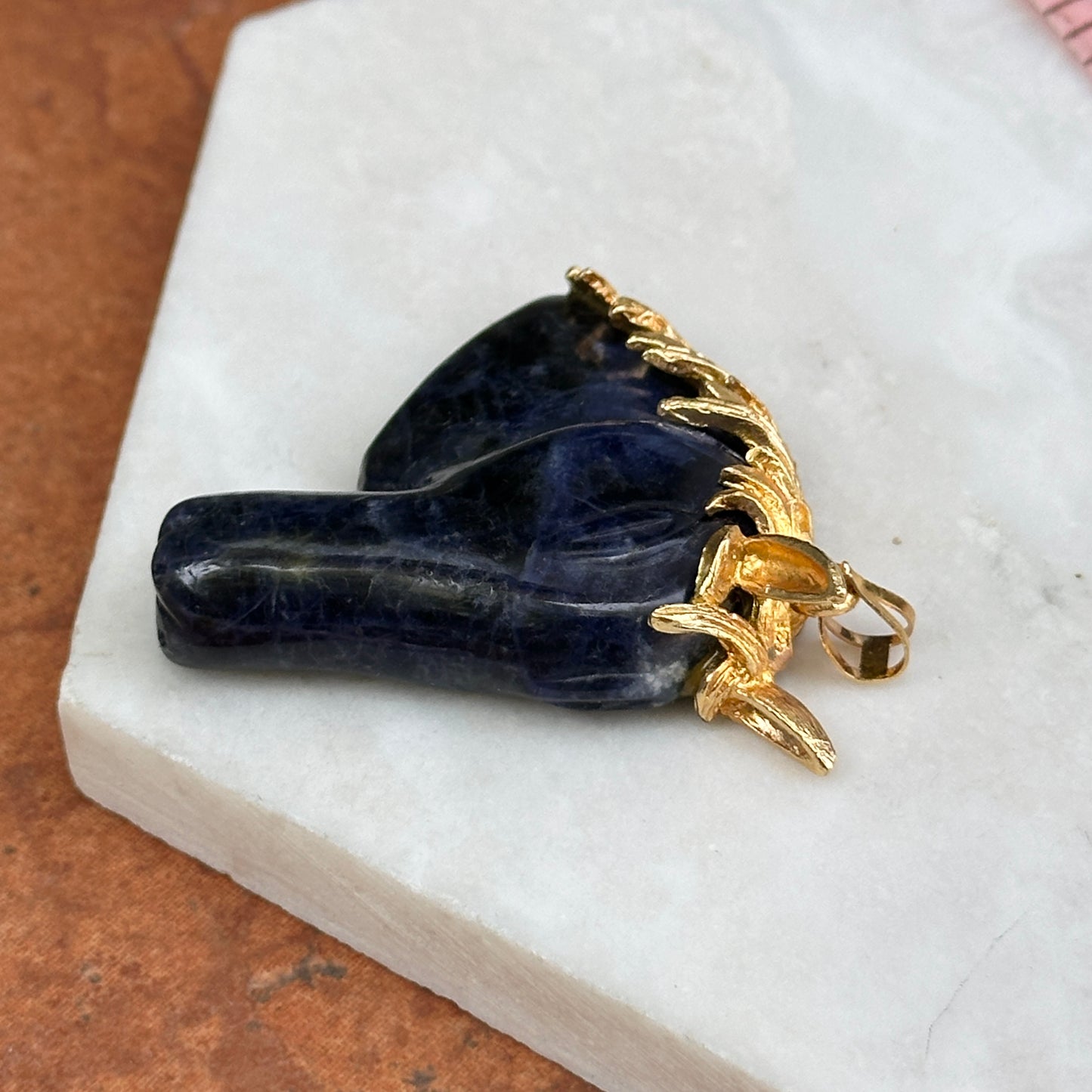 Estate Gold-Tone Carved Sodalite Horse Head Pendant
