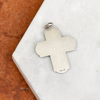Sterling Silver Matte Four Way Cross Medal Cruciform Pendant 37mm