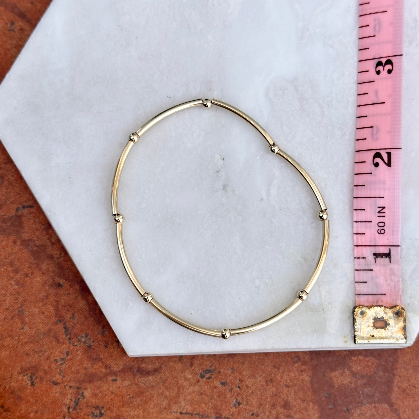 14K Yellow Gold-Filled Polished Elastic Tube Ball Bead Bracelet  6.75" - LSJ