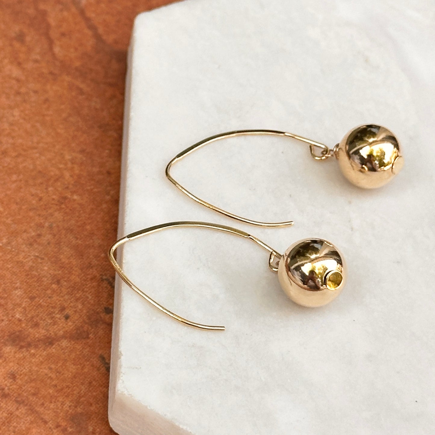 14KT Yellow Gold 10mm Ball Dangle Earrings