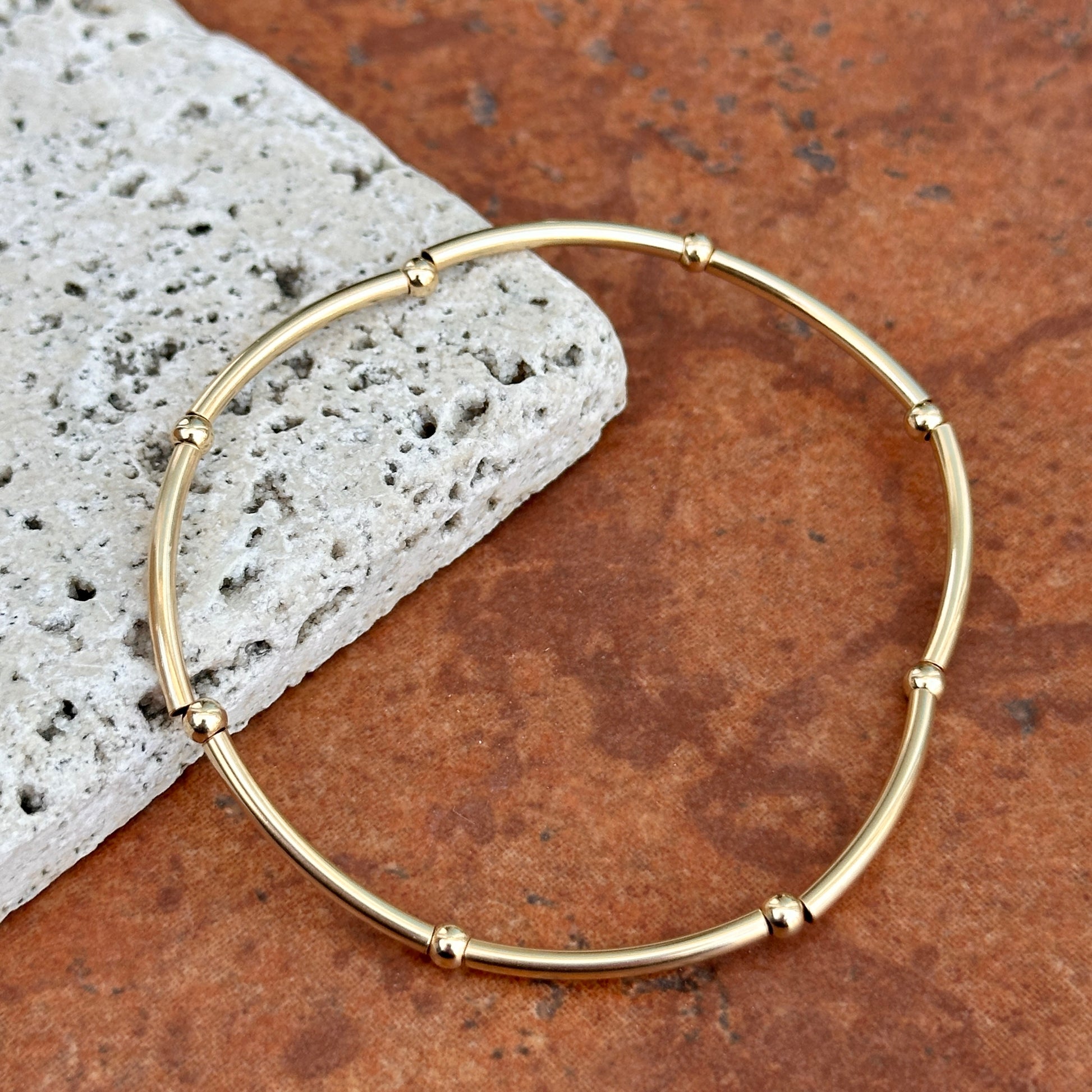 14K Yellow Gold-Filled Polished Elastic Tube Ball Bead Bracelet  6.75" - LSJ