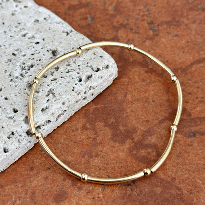 14K Yellow Gold-Filled Polished Elastic Tube Ball Bead Bracelet  6.75" - LSJ