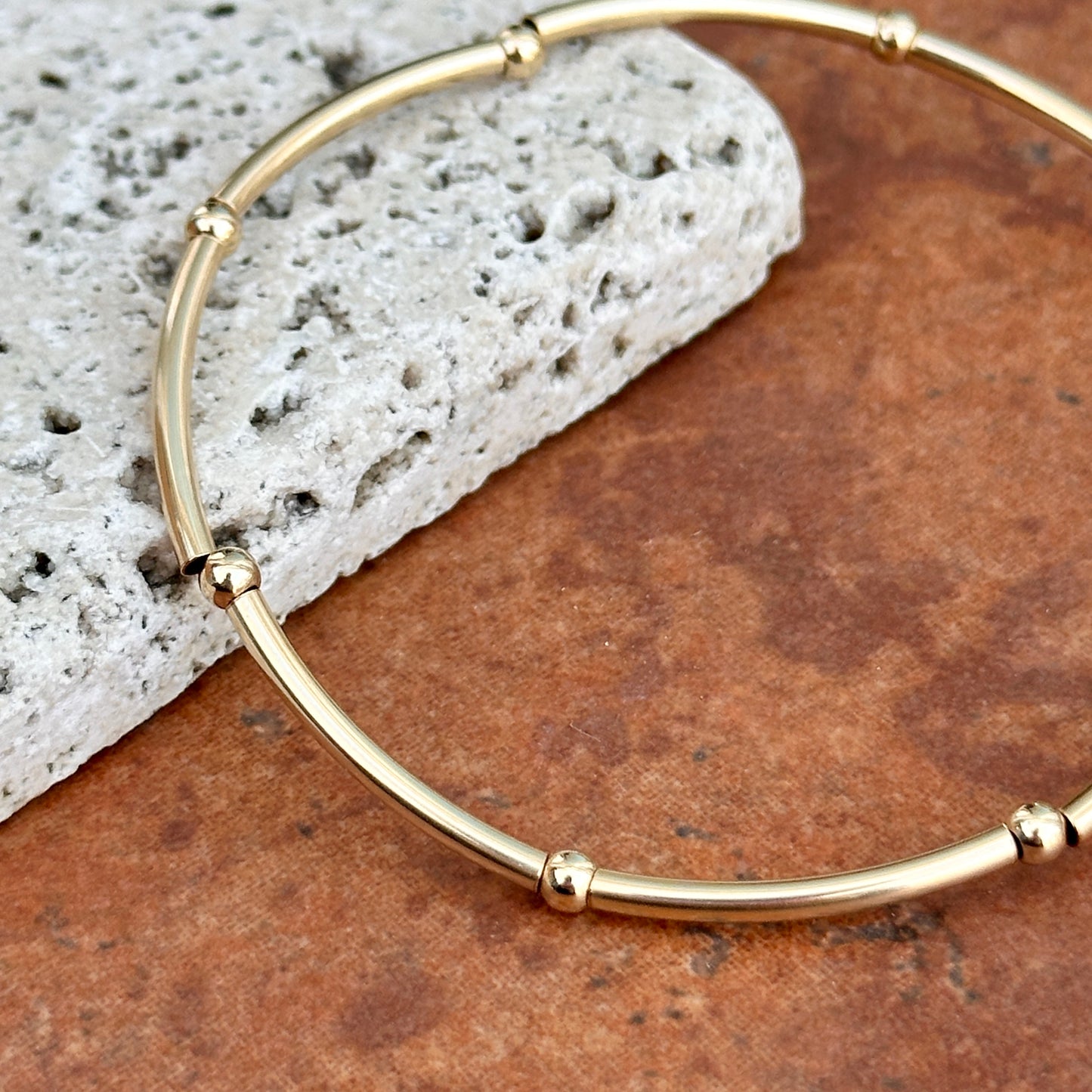 14K Yellow Gold-Filled Polished Elastic Tube Ball Bead Bracelet  6.75" - LSJ