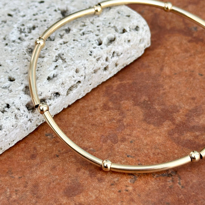 14K Yellow Gold-Filled Polished Elastic Tube Ball Bead Bracelet  6.75" - LSJ
