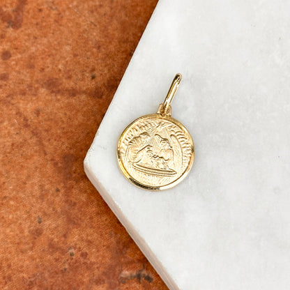 14KT Yellow Gold Round Baptism Medal Pendant 14mm