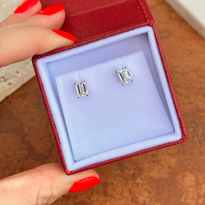14KT White Gold 2 Carat Lab Grown Diamond Emerald Cut Prong Stud Earrings - LSJ