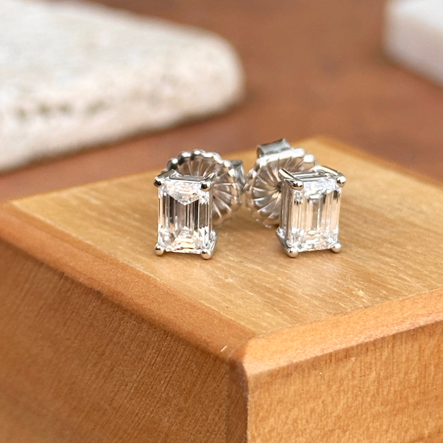 14KT White Gold 2 Carat Lab Grown Diamond Emerald Cut Prong Stud Earrings - LSJ