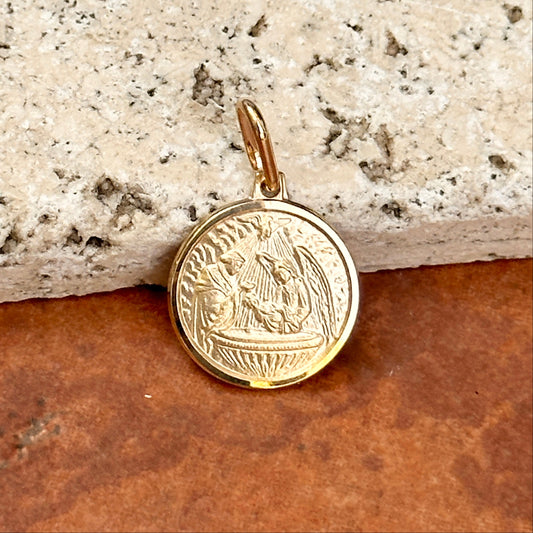 14KT Yellow Gold Round Baptism Medal Pendant 14mm