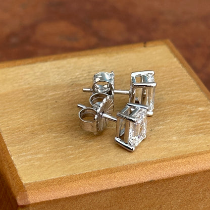 14KT White Gold 2 Carat Lab Grown Diamond Emerald Cut Prong Stud Earrings - LSJ