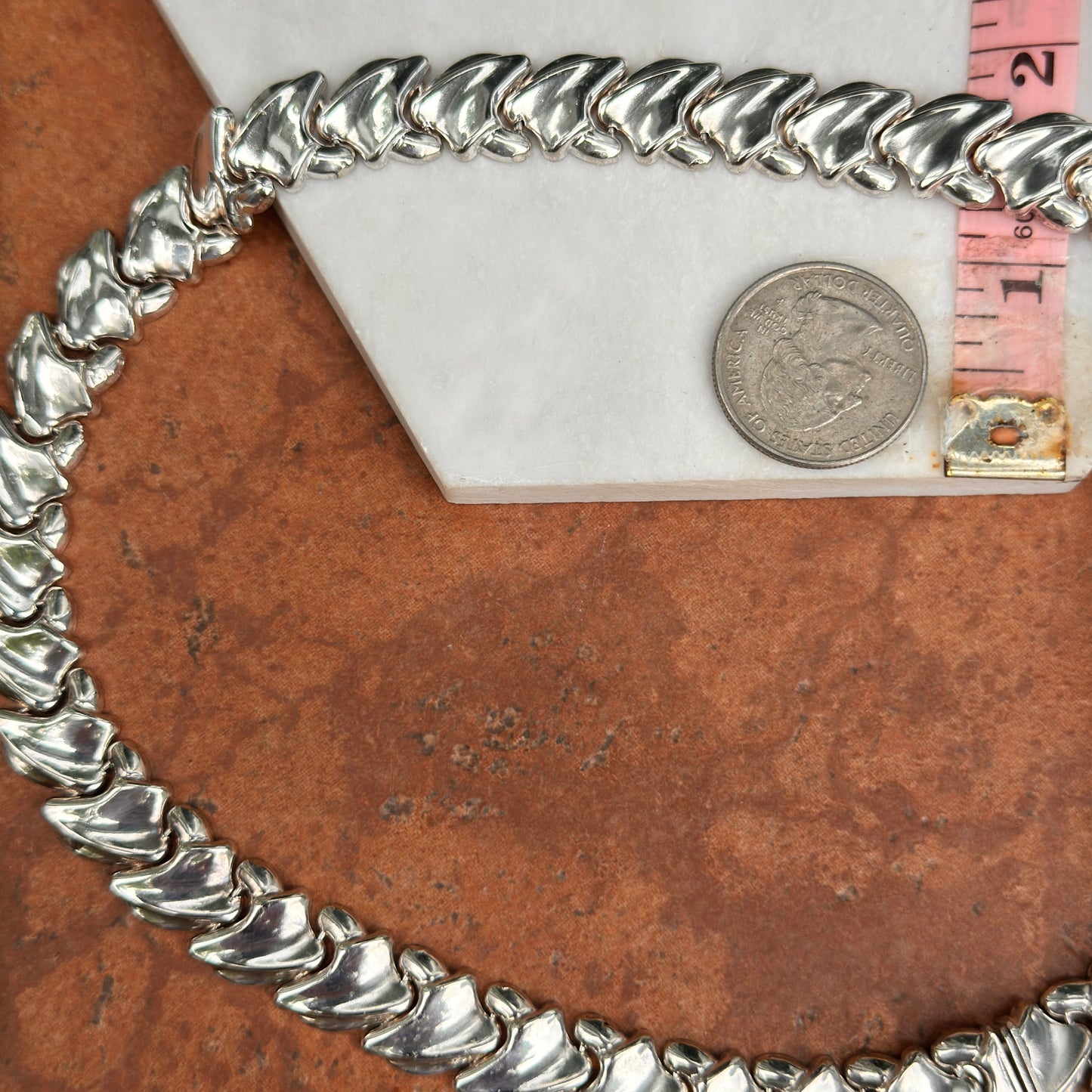 Sterling Silver Polished Large Link Collar Necklace 18''