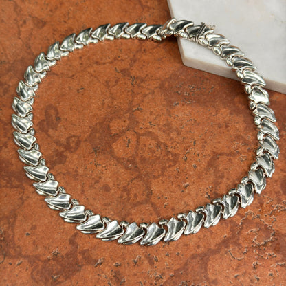 Sterling Silver Polished Large Link Collar Necklace 18''