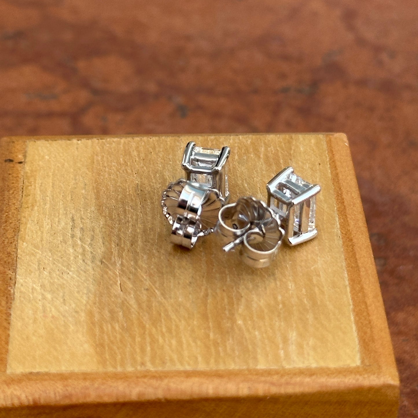 14KT White Gold 2 Carat Lab Grown Diamond Emerald Cut Prong Stud Earrings - LSJ